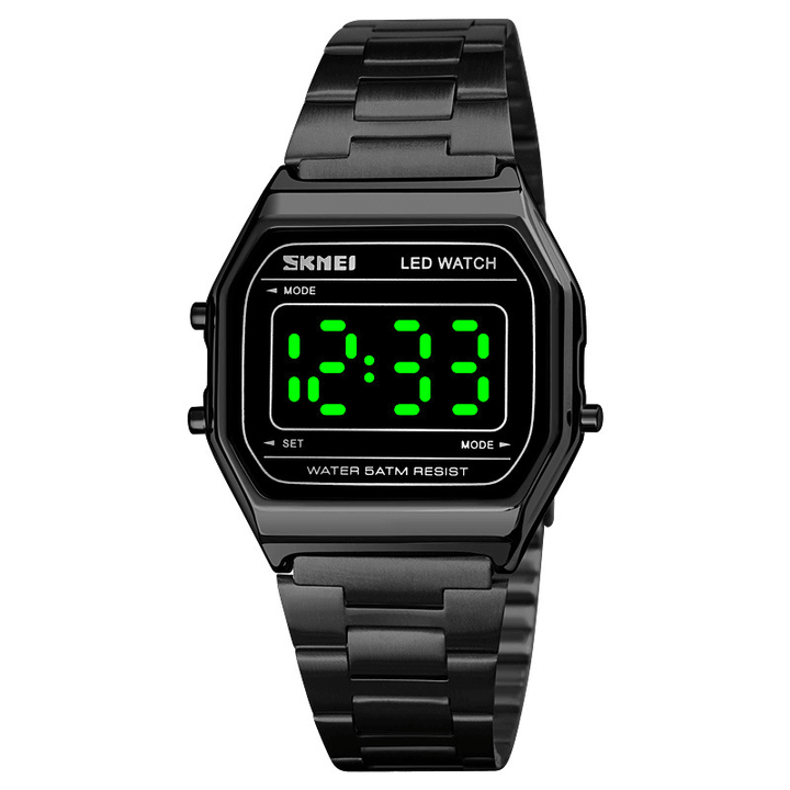 SKMEI 1646 Fashion Men Watch Luminous Date Display 5ATM Waterproof Stainless Steel Strap Digital Watch - Trendha