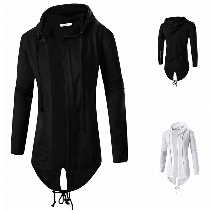 Mens Cotton plus Size Stylish Lengthen Hem Hooded Fashion Solid Color Casual Jacket - Trendha