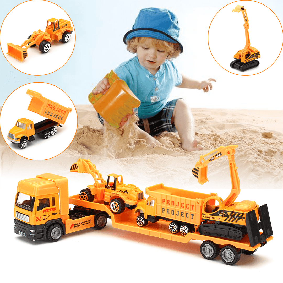4In1 Kids Toy Recovery Vehicle Tow Truck Lorry Low Loader Diecast Model Toys Construction Xmas - Trendha