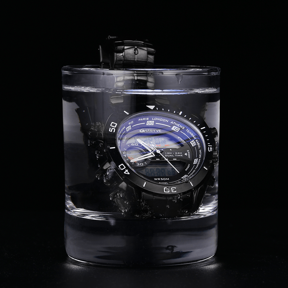 STRYVE S8019 Men Luminoud Display Alarm Clock Chronograph Sport Steel Strap Dual Display Digital Watch - Trendha