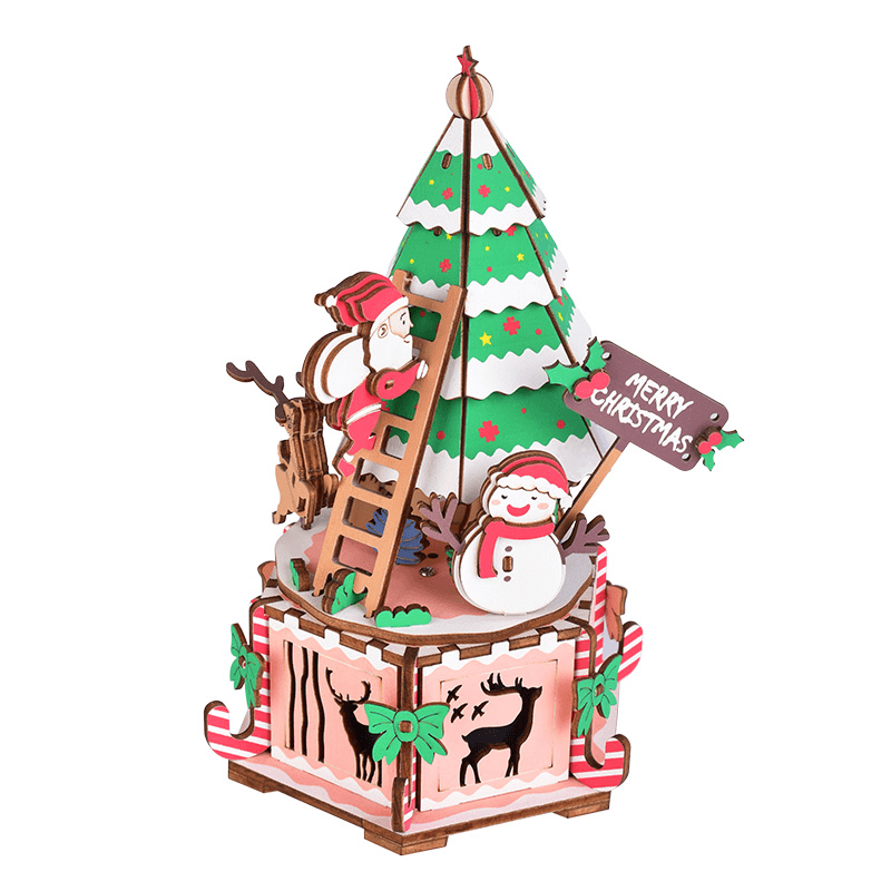 Iiecreate DIY Assembled Christmas Eve and Thanksgiving Christmas Music Box Doll House Model Toy - Trendha