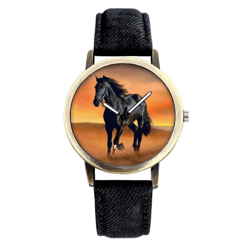 Casual Black Horse Desert Dial All-Match Denim Strap Men Quartz Watch Wristwatch - Trendha