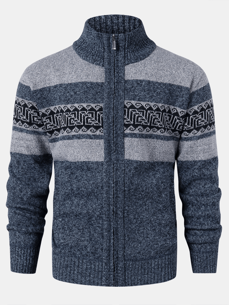 Mens Zip Front Vintage Pattern Knitted Casual Cardigans with Slant Pocket - Trendha