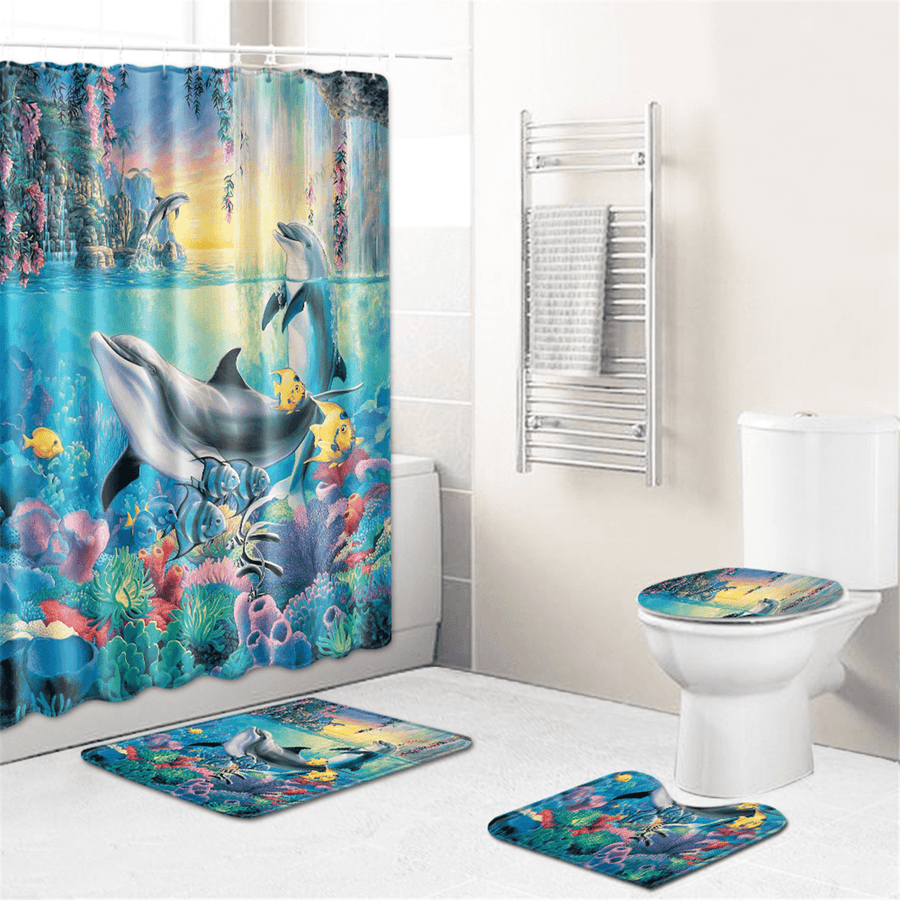 Bathroom Non-Slip European Marine Starfish Decoration Style Decoration Base Carpet Lid Toilet Cover Bathroom Mat Shower Curtain - Trendha