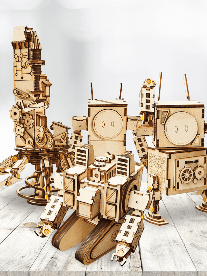 Wooden DIY Assembling Robot Decoration Toys Model Building - Trendha