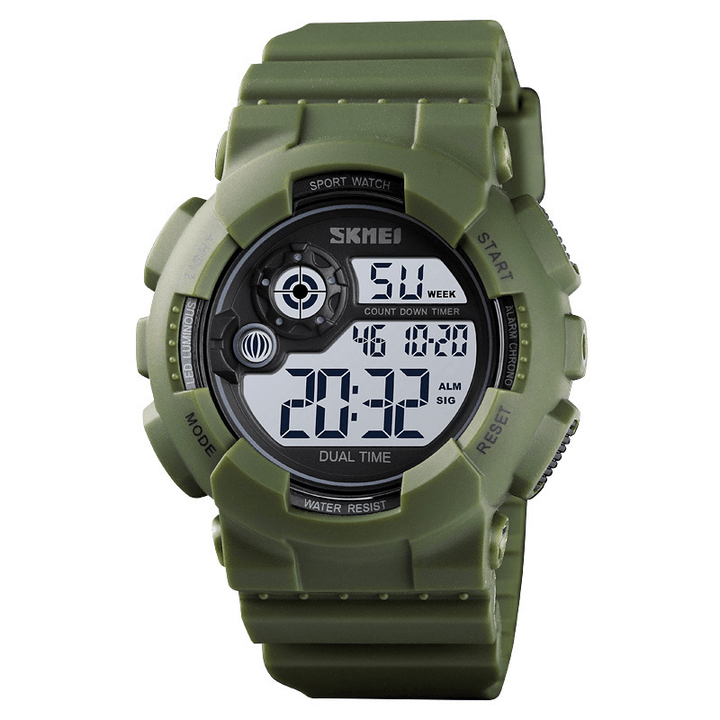 SKMEI 1583 Sport Men Watch 5ATM Waterproof Date Week Display 12/24 Hour LED Digital Watch - Trendha