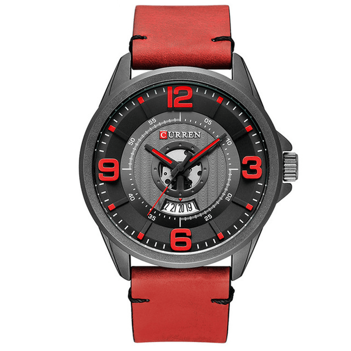 CURREN 8305 3D Number Design Men Wrist Watch Date Display Leather Strap Quartz Watch - Trendha