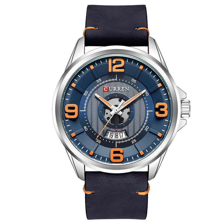 CURREN 8305 3D Number Design Men Wrist Watch Date Display Leather Strap Quartz Watch - Trendha