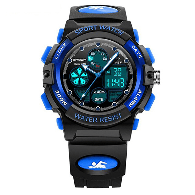 SANDA 116 Dual Display Digital Watch Children Colorful Alarm Luminous Calendar Stopwatch Sport Watch - Trendha