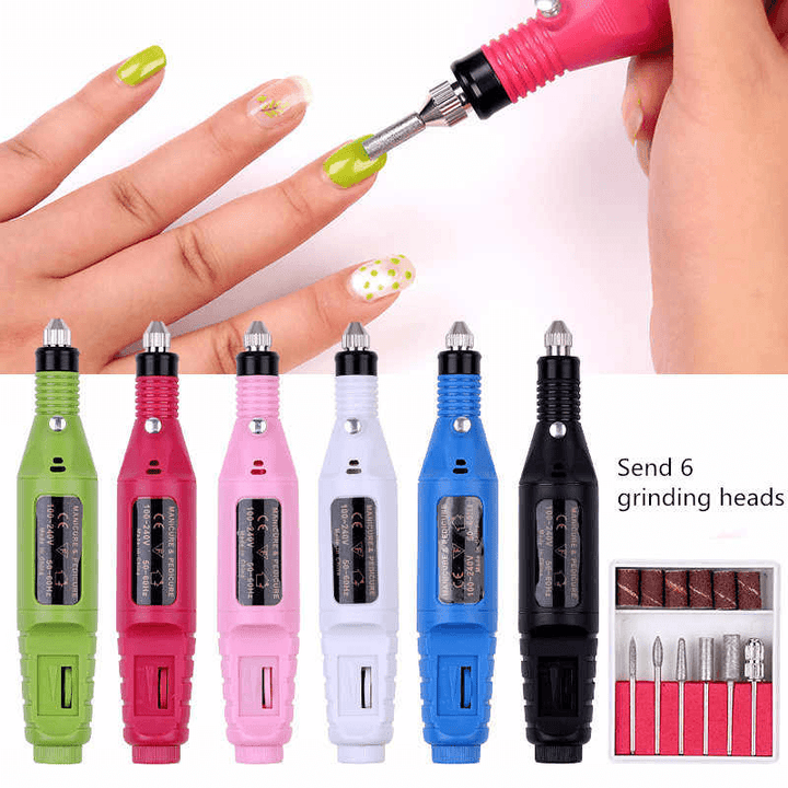 1Set Electric Nail Kit Nail Tips Manicure Machine Electric Nail Art Set Pen Pedicure 6 Bits Nail Art Tools Kit Suit for 2.35Mm Drill - Trendha
