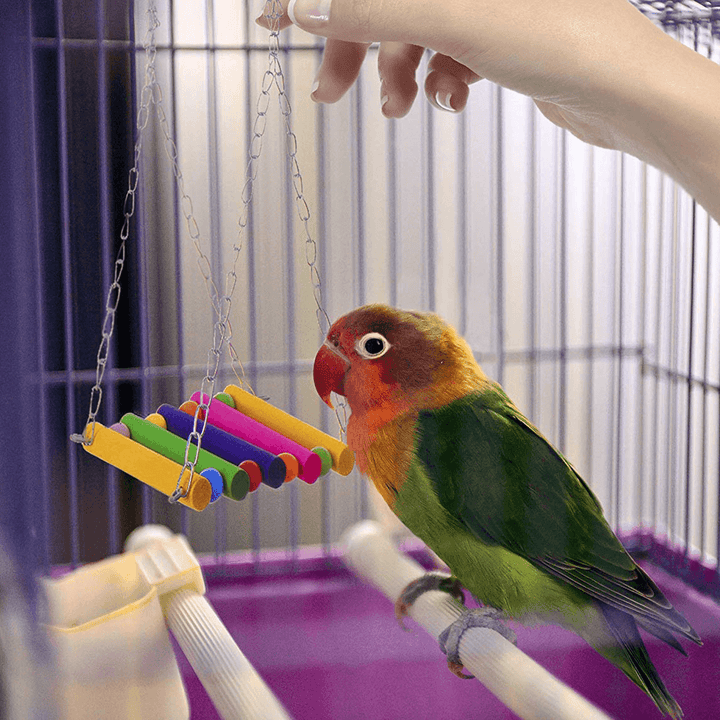 Parrot Toy Colorful Wooden Swing Suspension Bridge Standing Bar Bird Cage Accessories Pet Toys - Trendha
