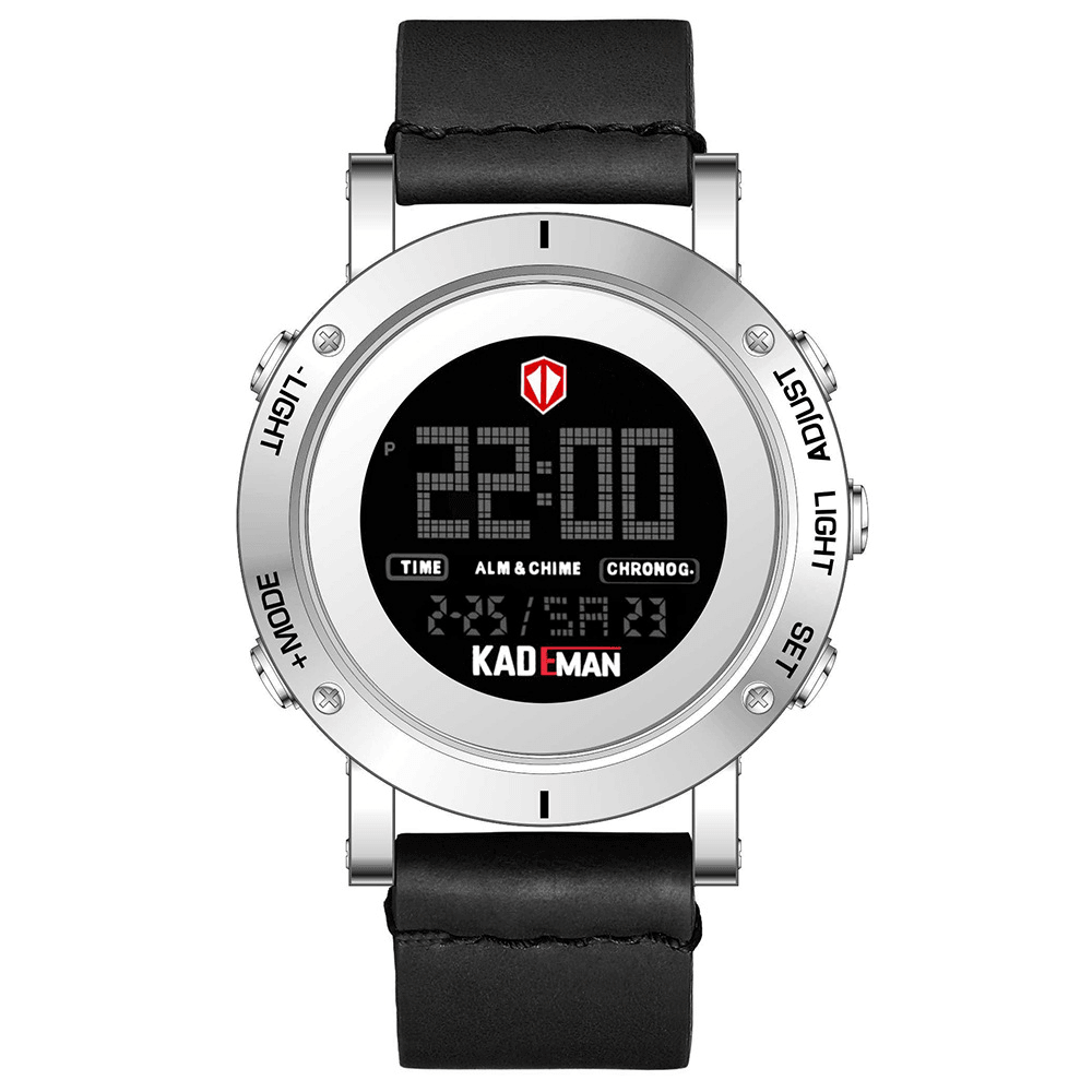 KADEMAN K010 Casual Men Watch Waterproof Luminous Week Date Display LCD Leather Strap Digital Watch - Trendha