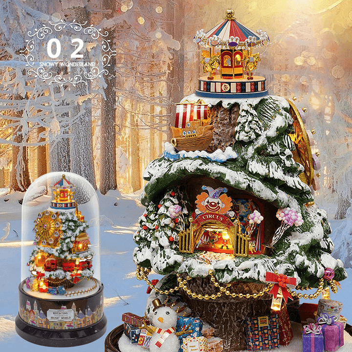 Beautiful Cabins DIY Doll House Miniature Rotating Music Kit with Transparent Cover Musical Core Gift(Meet at the Corner/Snowy Wonderland/Garden Diary/Dream of Sky/Forest Whim) - Trendha