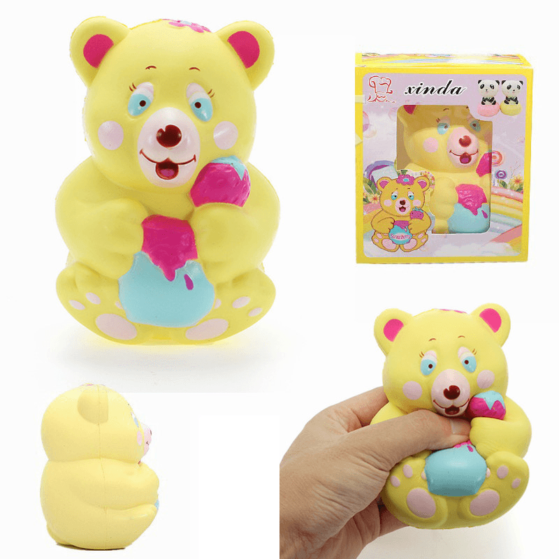 Xinda Squishy Strawberry Bear Holding Honey Pot 12Cm Slow Rising with Packaging Collection Gift Toy - Trendha