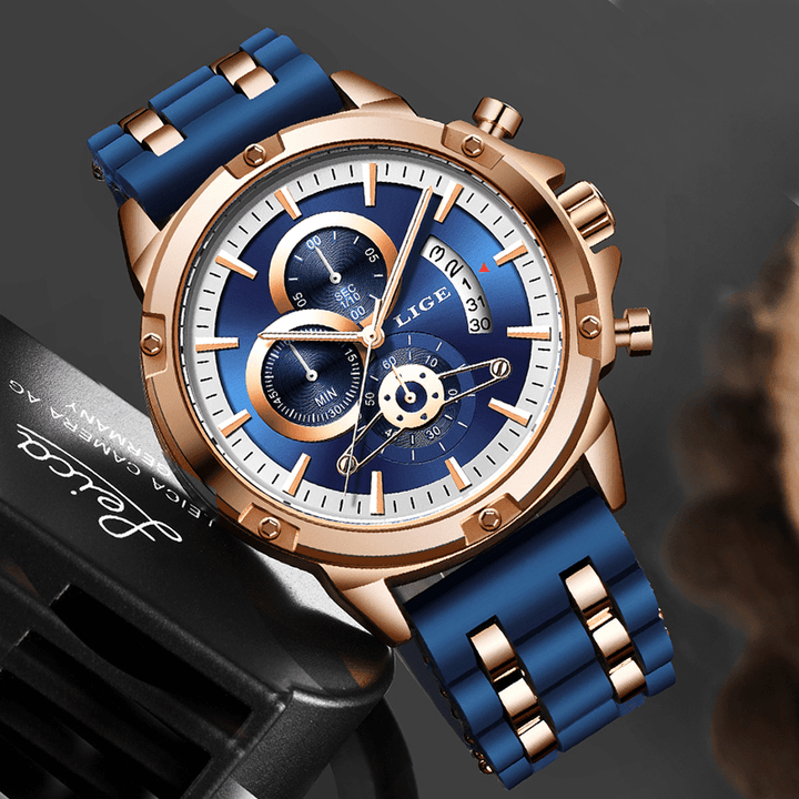 LIGE 9907 Fashionable Calendar Date Display Men Wrist Watch Silicone Strap Quartz Watch - Trendha