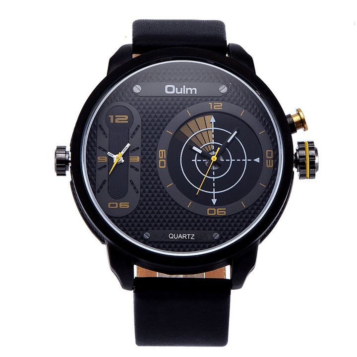 OULM 3221B Dual Time Zone Big Dial Creative Watch Unique Design Men Quartz Watches - Trendha