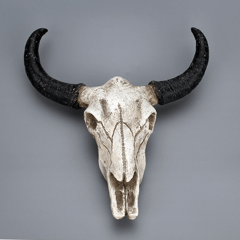 Halloween Long Horn Skull Resin Cow Skull Sculpture Statue Wall Decorations Horns Wall Mount Home Bar Wall - Trendha