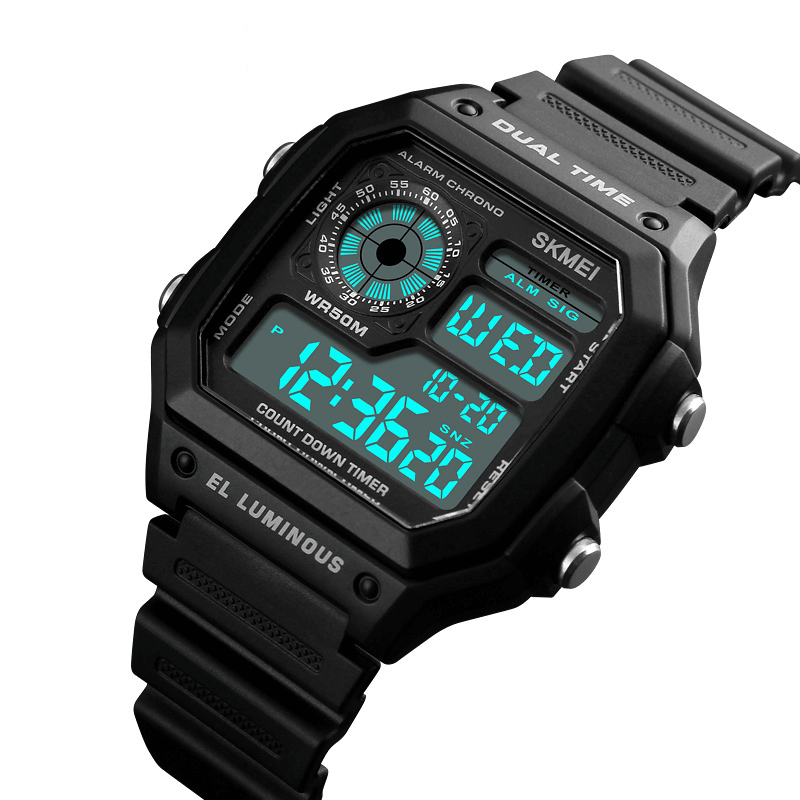 SKMEI 1299 Countdown Alarm Stainless Steel Waterproof Digital Watch - Trendha