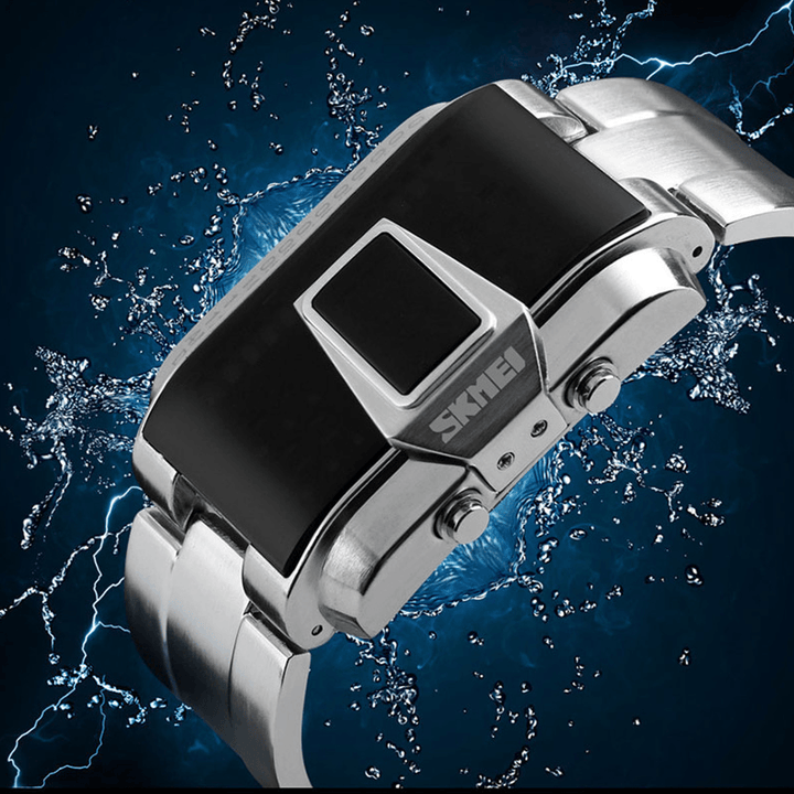 SKMEI 1791 Stainless Steel Band Fashionable Digital Watch LED Waterproof Men Wrist Watch - Trendha