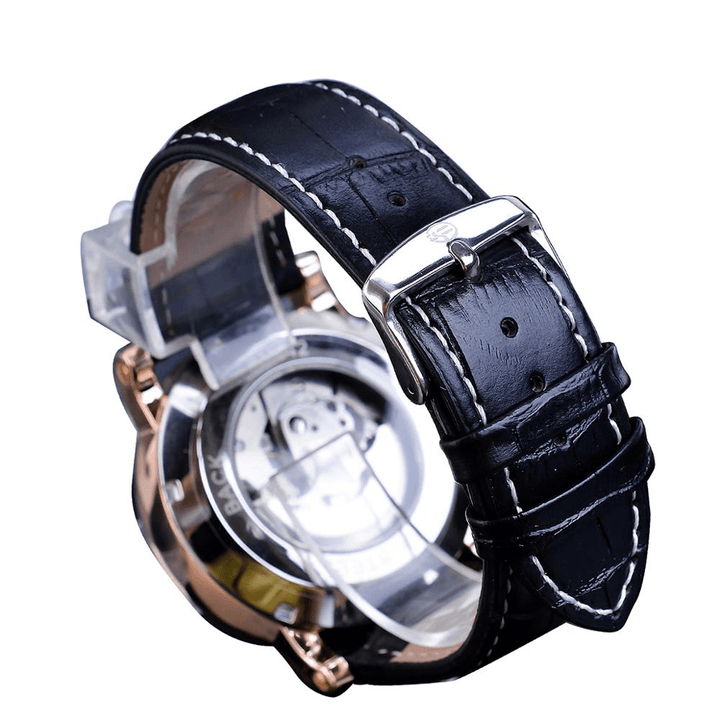 Forsining GMT1164 Fashion Men Ultra-Thin Analog Genuine Leather Strap Automatic Mechanical Watch - Trendha