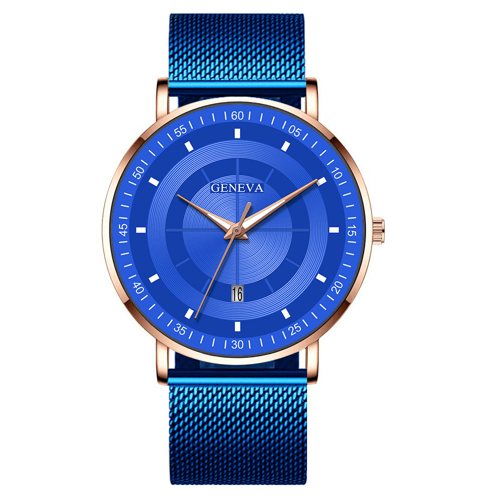 Fashion Casual Alloy Luminous Pointers Business Multi-Function Mesh Strap Quartz Watch - Trendha