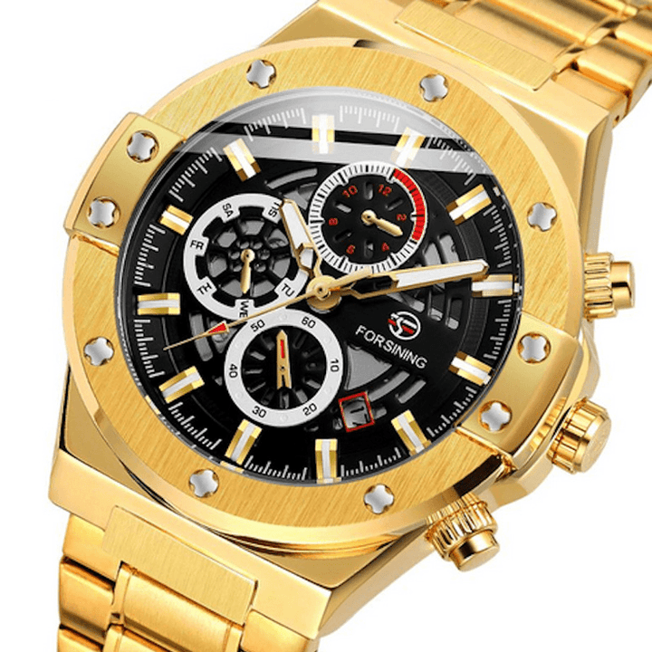 FORSINING FSG6914 Fashion Men Automatic Watch Luminous Date Week Display 3ATM Waterproof Mechanical Watch - Trendha
