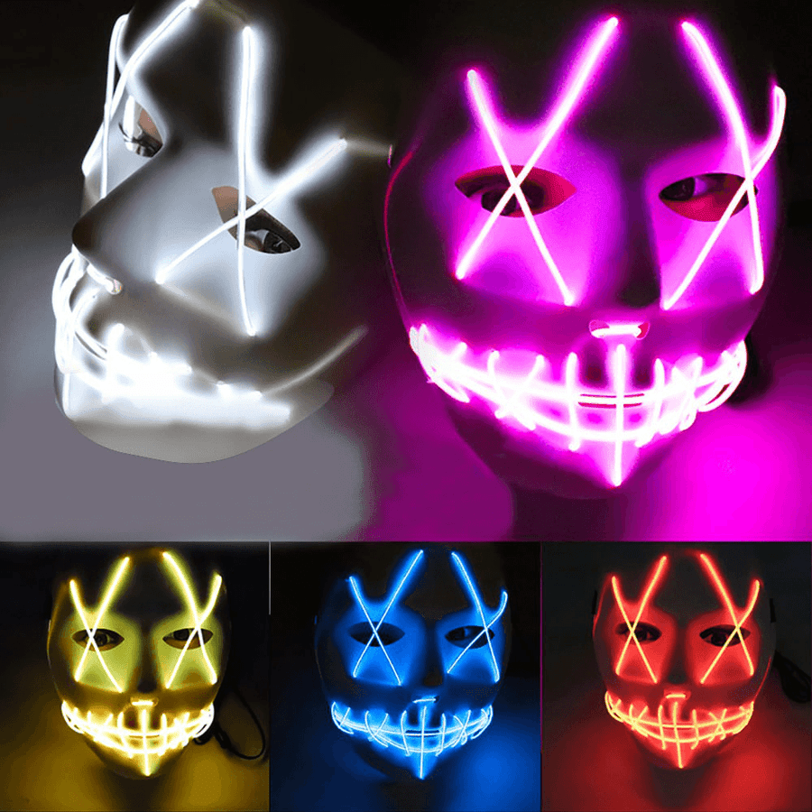 Halloween Ghost Slit Pleasure Luminous Light EL Line Mask Fashion Mask Clothing Mask Party - Trendha