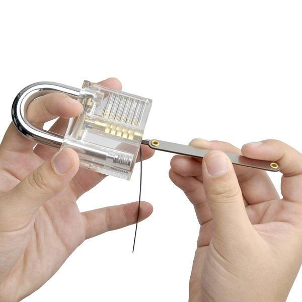 DANIU Transparent Practice Padlock with 12pcs Unlocking Lock Picks Set Key Extractor Tools - Trendha