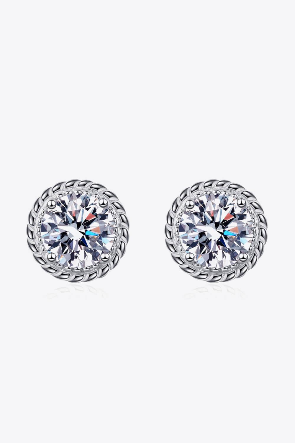 1 Carat Moissanite Rhodium-Plated Round Stud Earrings - Trendha