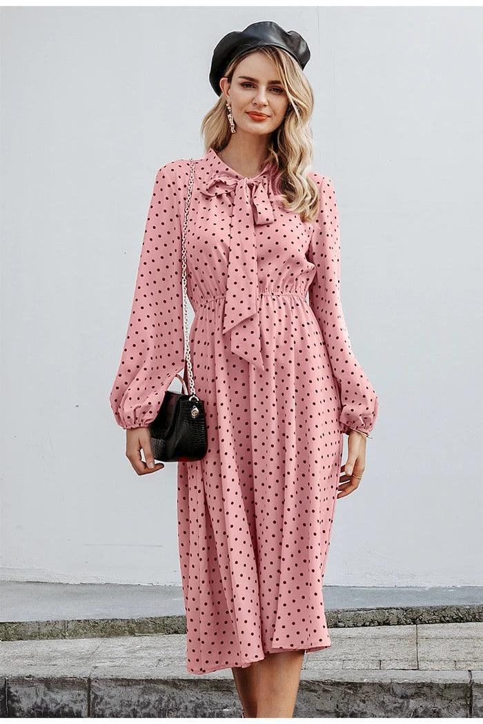 Ladies pink polka dot dress - Trendha