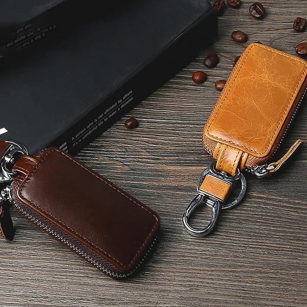 Men Genuine Leather Zipper Car Key Case Key Bag - Trendha