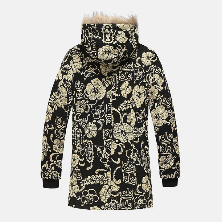 Mens Ethnic Printing Hooded Thickened Warm Mid Long Casual Coats - Trendha