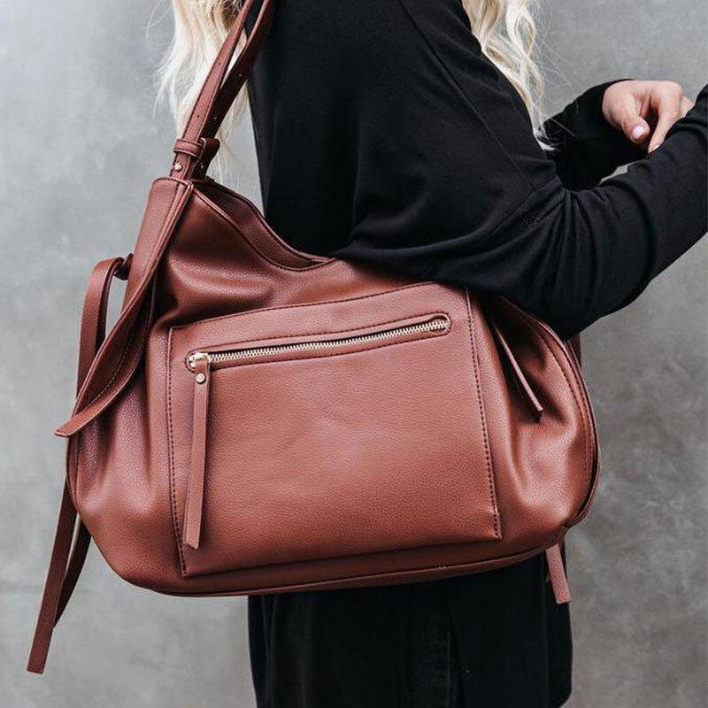 Women PU Leather Anti-theft Shoulder Bag Vintage Large Capacity Crossbody Bag Handbag Tote - Trendha