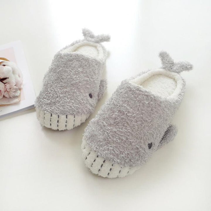 Show Teeth Little Whale Soft Bottom Antiskid Thermal Cotton Slippers - Trendha