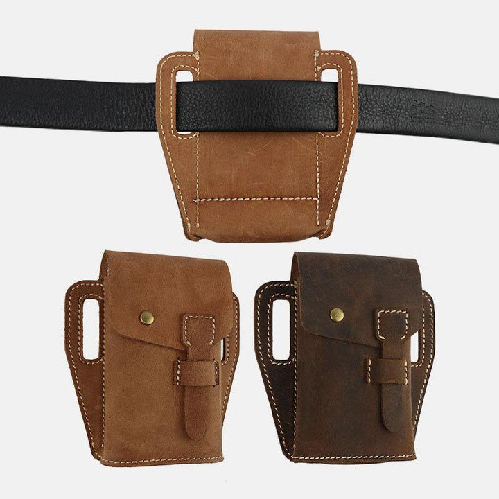 Men Genuine Leather Retro Outdoor Sport 6.3 Inch Phone Bag Waist Bag With Belt Loop - Trendha