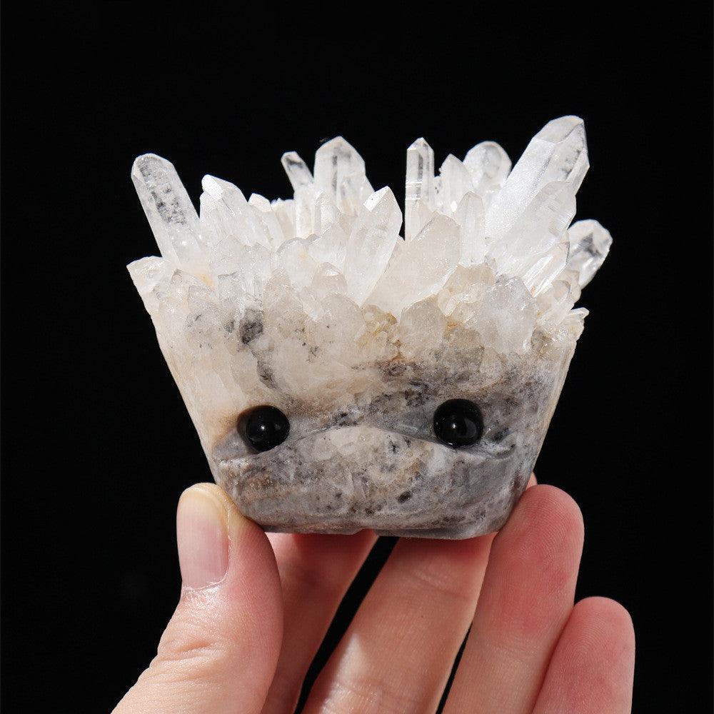 Natural White Cluster Gem Hedgehog Crystal - Trendha