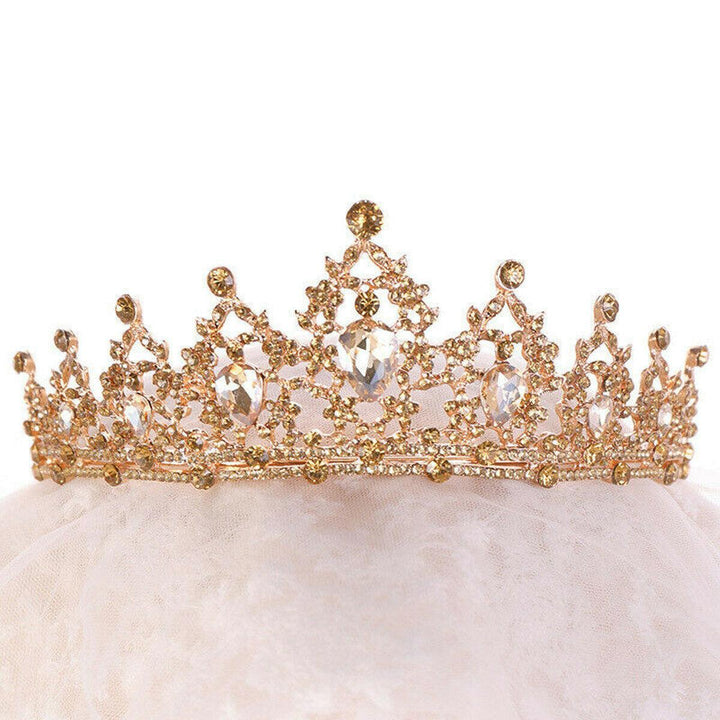 Gold Crystal Tiara Crown Wedding Bridal Headwear Birthday Prom - Trendha