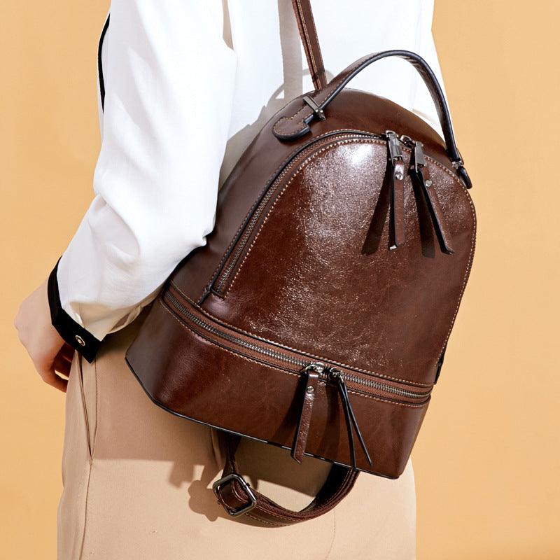 Fashion Temperament Gentle Leather Backpack Fashion Oil Wax Cowhide - Trendha
