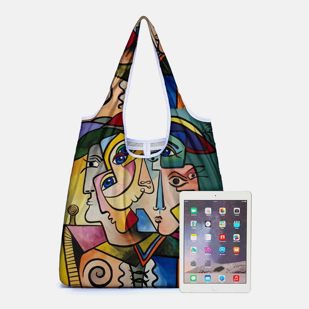 Women Abstract Figures Pattern Print Handbag Shoulder Bag Lightweight Shopping Cloth Bags - Trendha