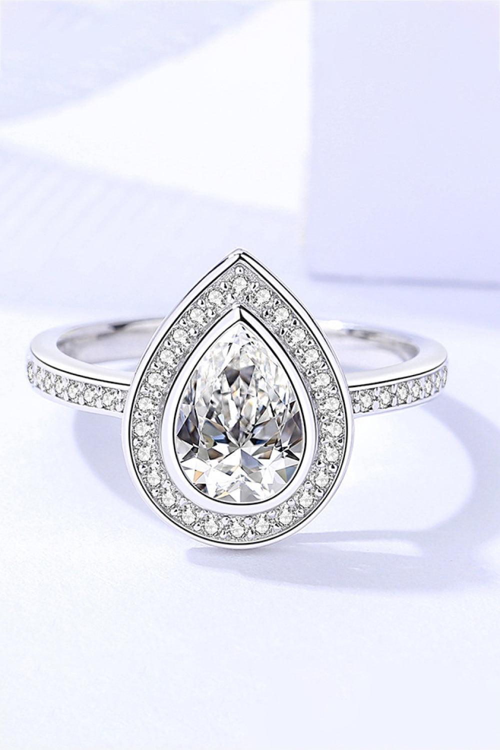 925 Sterling Silver Teardrop Moissanite Ring - Trendha