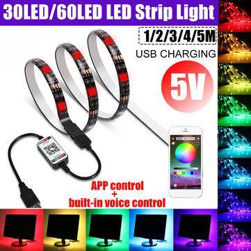 1M 2M 3M 4M 5M USB bluetooth RGB LED Strip Light 5050 APP Voice Control Non-waterproof Lamp for Room TV Party Bar - Trendha