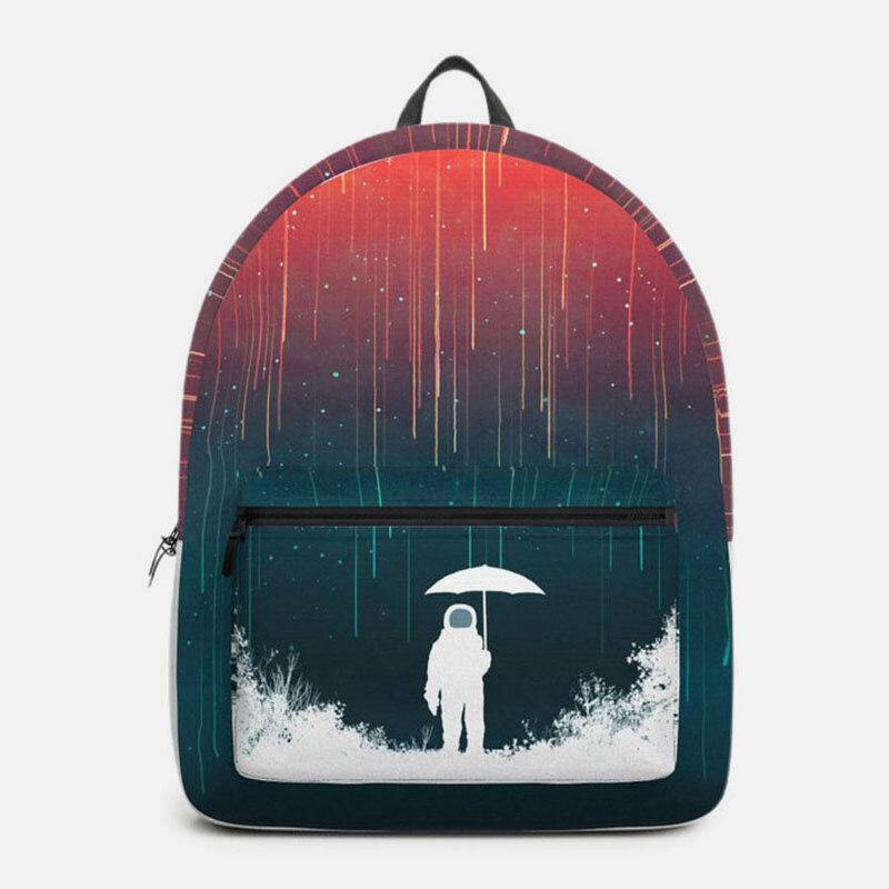 Unisex Oxford Space Astronaut And Meteor Shower Pattern Print Casual Personality Aestheticism School Bag Backpack - Trendha