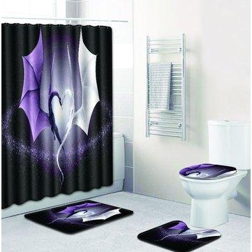 Shower Curtain Bath Pad Pedestal Rug Lid Toilet Cover Dragon Pattern Modern - Trendha