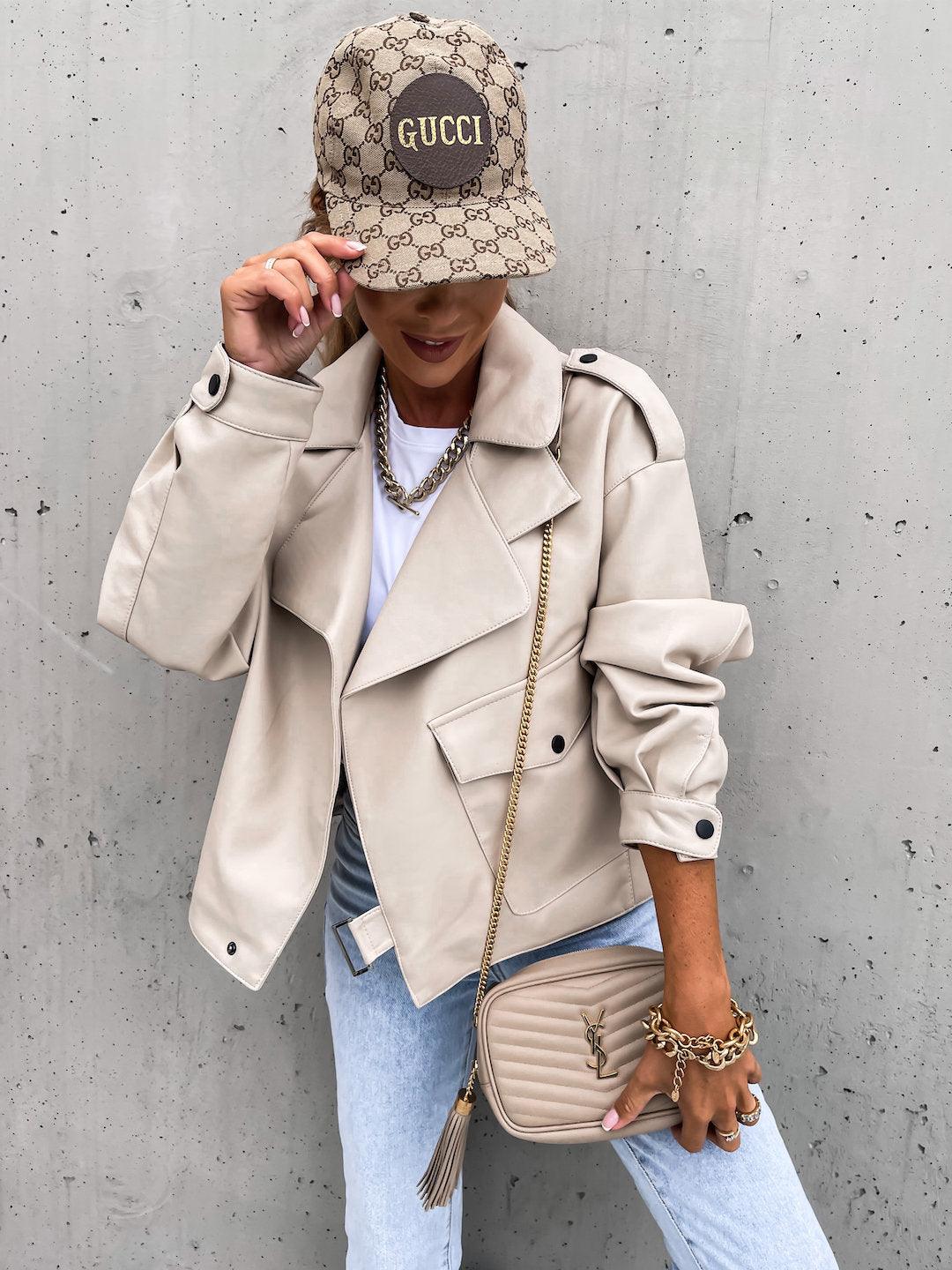 Women PU Leather Top Coat Jacket Loose - Trendha