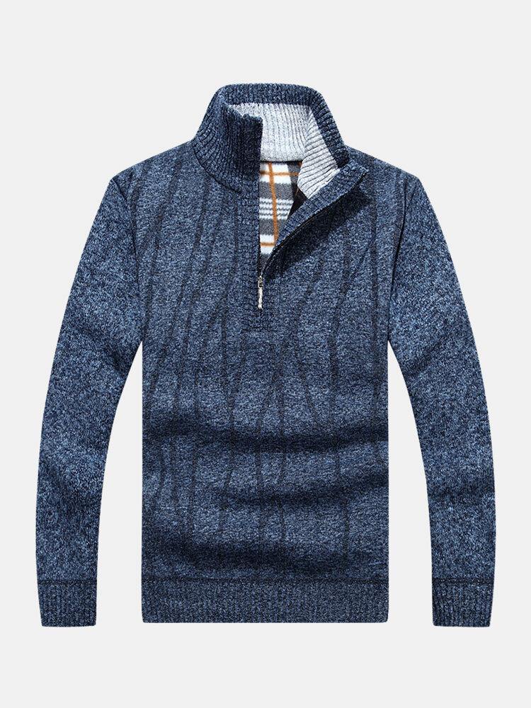 Mens Solid Color Half Zipper Front Warm Knitted Sweaters - Trendha