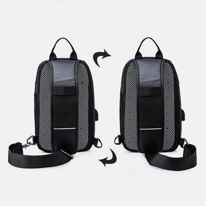Men Oxford USB Charging Anti-Theft Chest Bag Versatile Large Capacity Waterproof Night Reflective Strip Design Crossbody Bags - Trendha