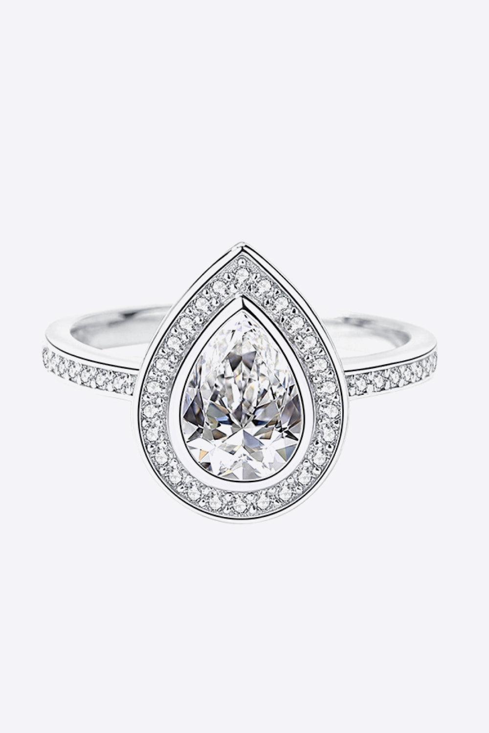 925 Sterling Silver Teardrop Moissanite Ring - Trendha