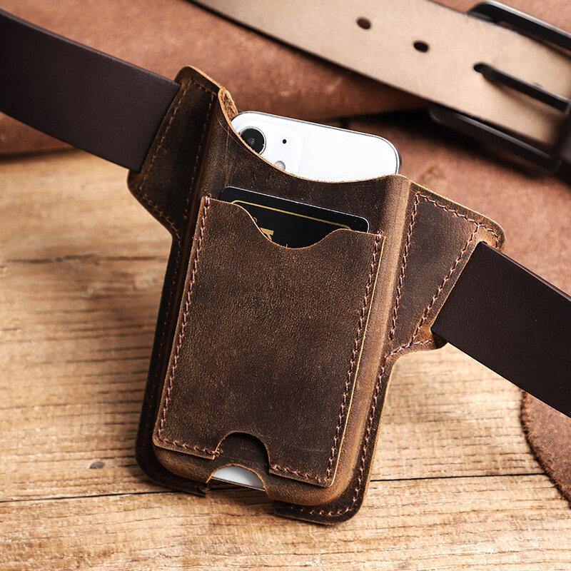 Men Genuine Leather Vintage EDC 5.8 Inch Phone Bag Phone Case ID Wallets Purse Waist Bag - Trendha