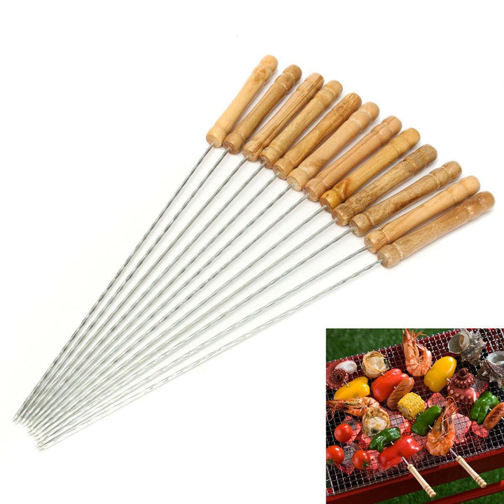 12X Stainless Steel Metal Barbeque Skewer Needle BBQ Kebab Stick Utensil 30cm BBQ Stick Fork - Trendha