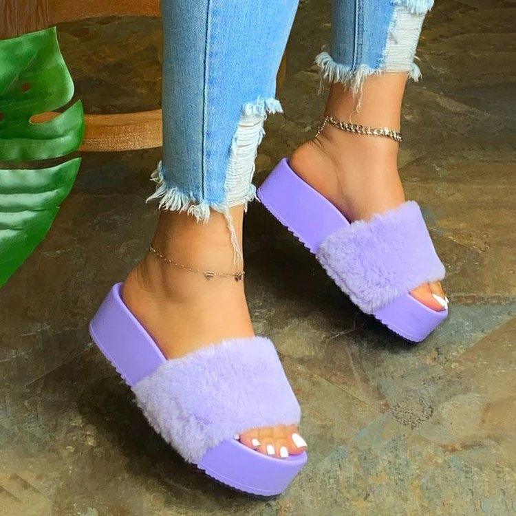 Gradient Plush Slippers Women Korean Style All-match Suede Women's Casual Cotton Slippers - Trendha
